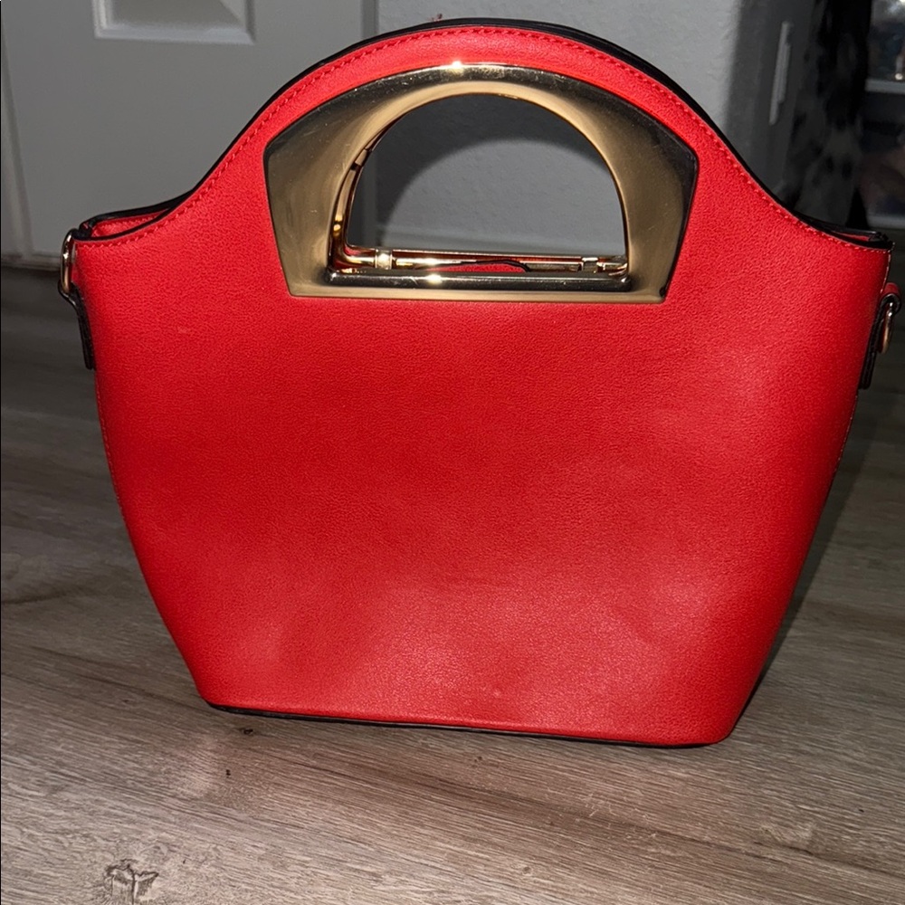 Chic Red Mini Bag with Gold Handle